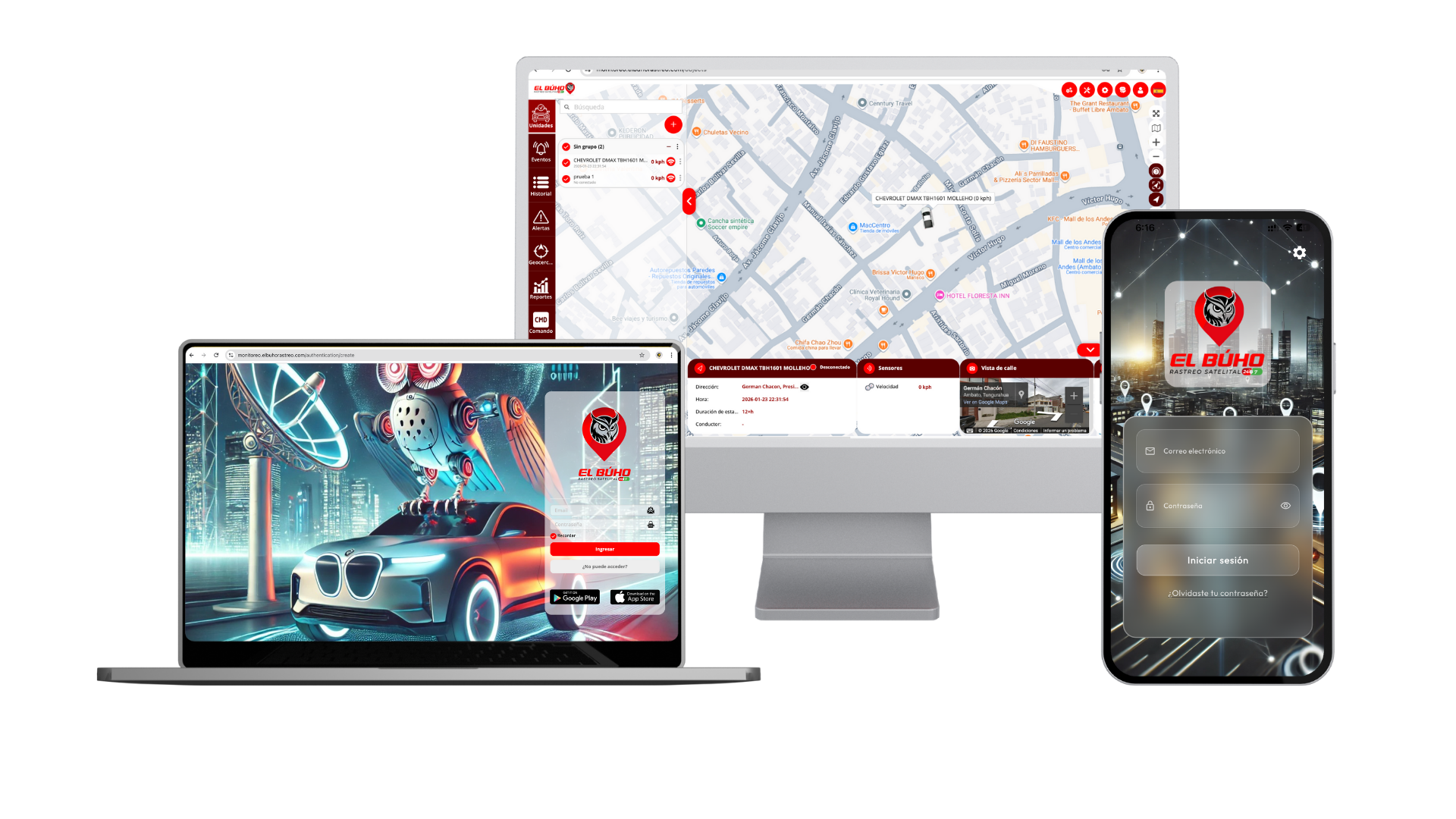 Plataforma Tracker7 en PC, laptop y app móvil